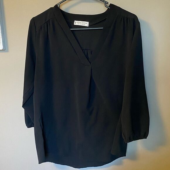 Jon & Anna Contemporary 3/4 Sleeve Large Black Blouse - Picture 1 of 3